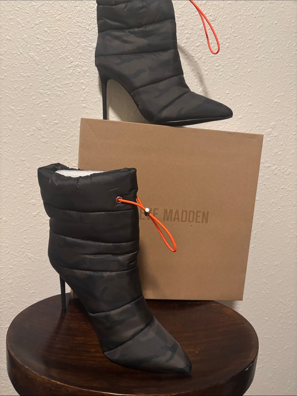 Steve Madden Black Camouflage Quilted Stiletto Bootie